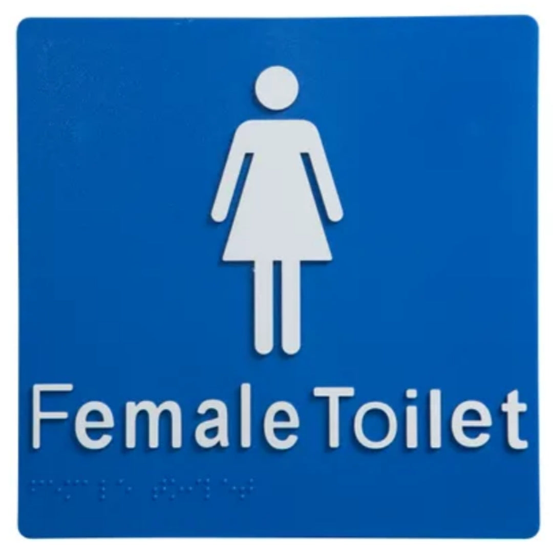Dolphy Female Toilet Braille and Tactile Sign Blue 180mm