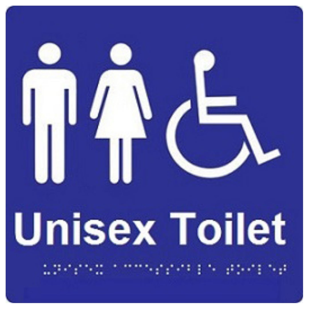 Dolphy Unisex Accessible Toilet Braille and Tactile Sign Blue 180mm
