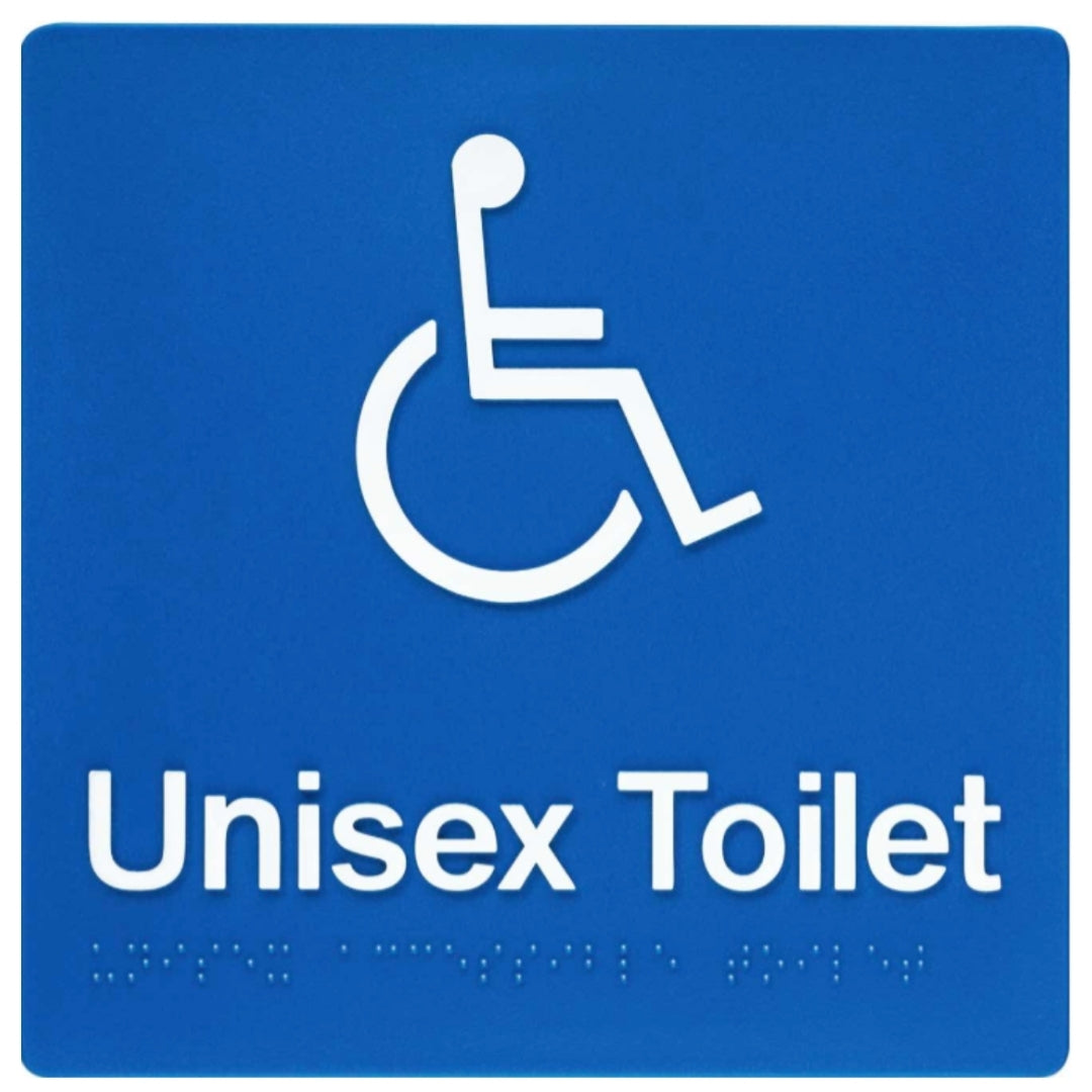 Dolphy Unisex Disabled Toilet Braille and Tactile Sign Blue 180mm
