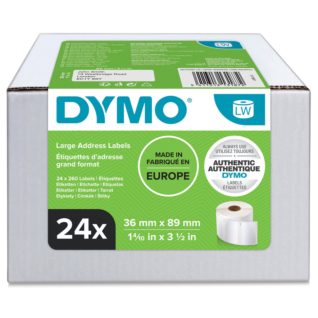 Dymo LabelWriter Large Address Labels 36 x 89mm Carton of 24 Rolls 6240 Labels