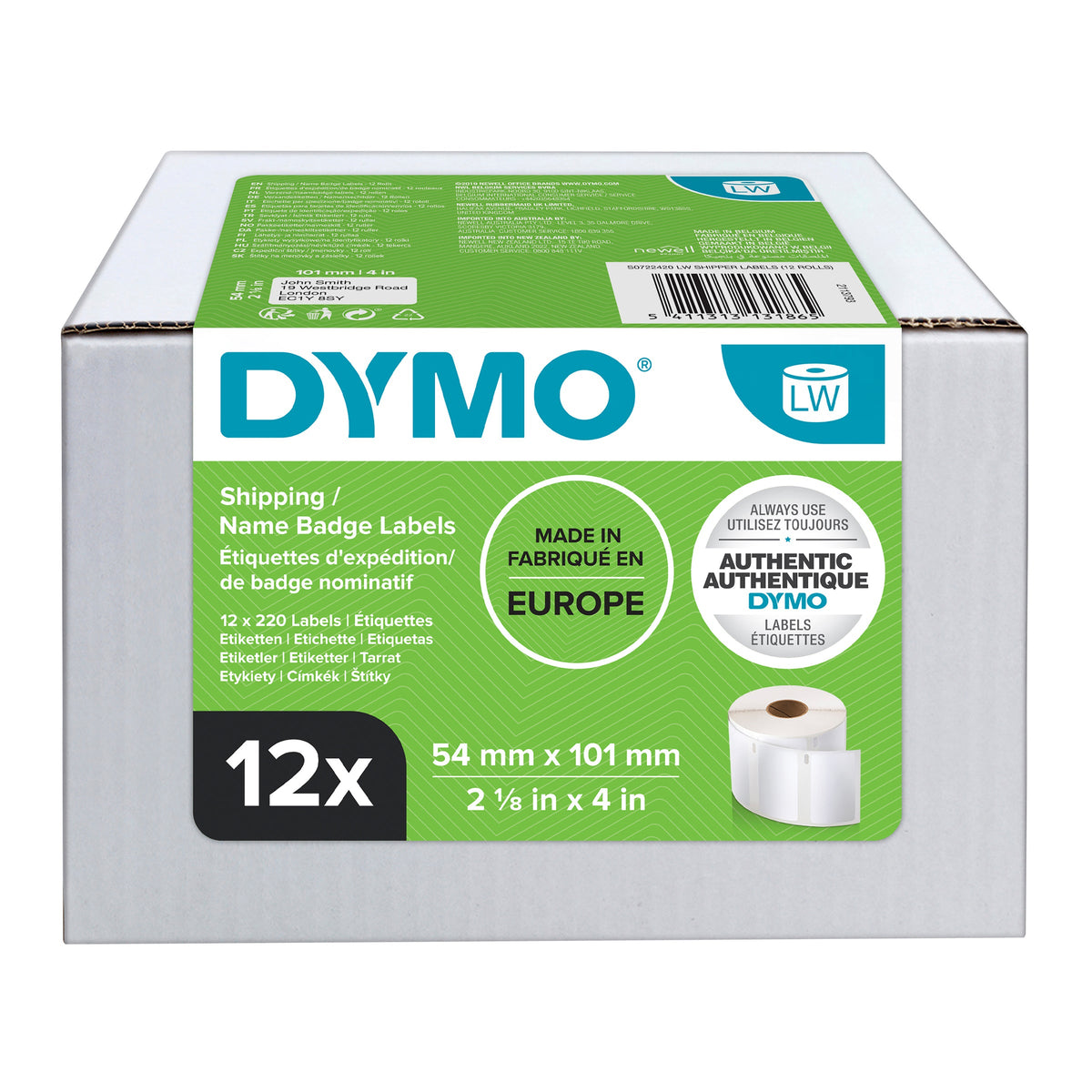 Dymo LabelWriter Shipping Labels 54 x 101mm Carton of 12 Rolls 2640 Labels