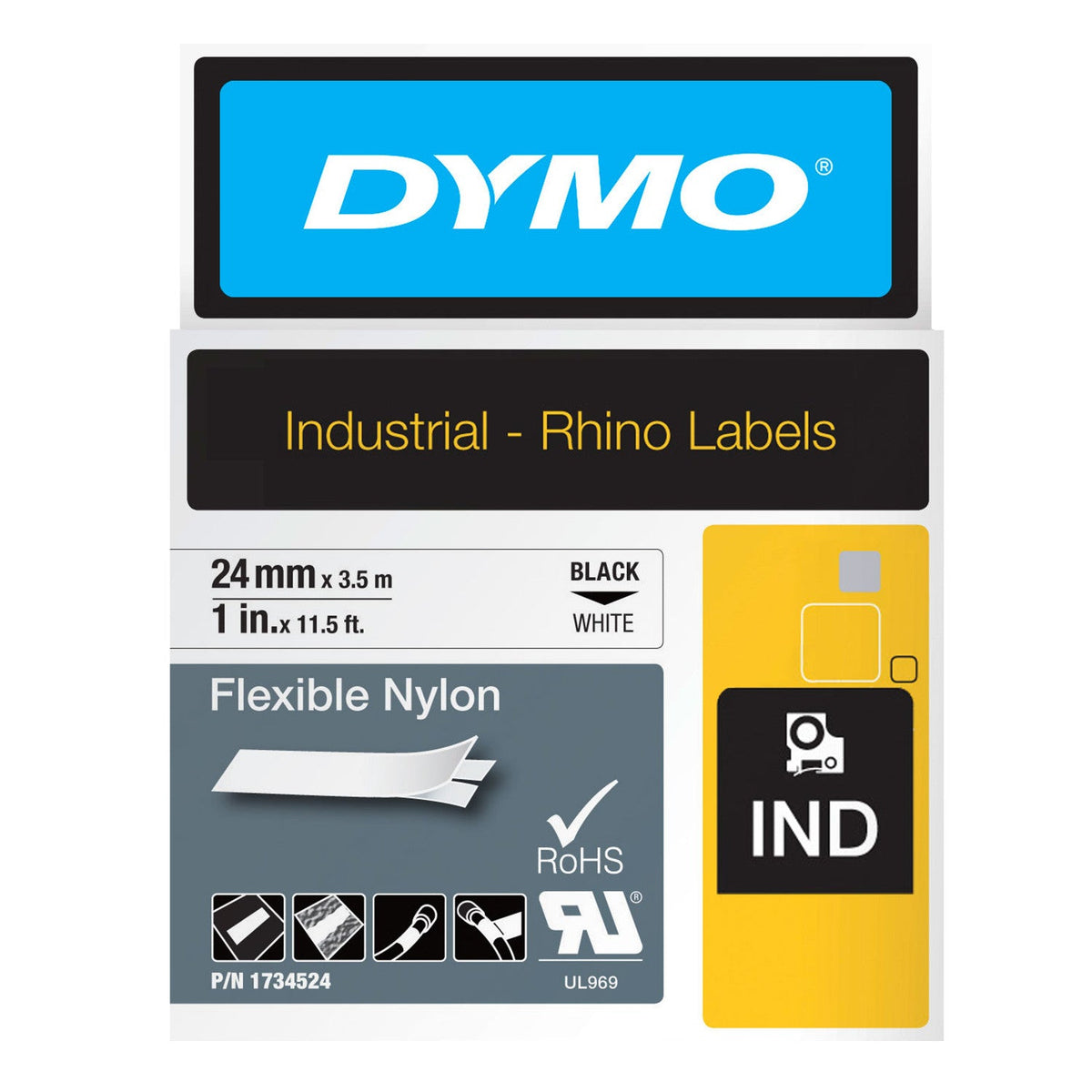 Dymo Rhino Flexible Nylon Label Tape 24mm x 3.5m Black on White