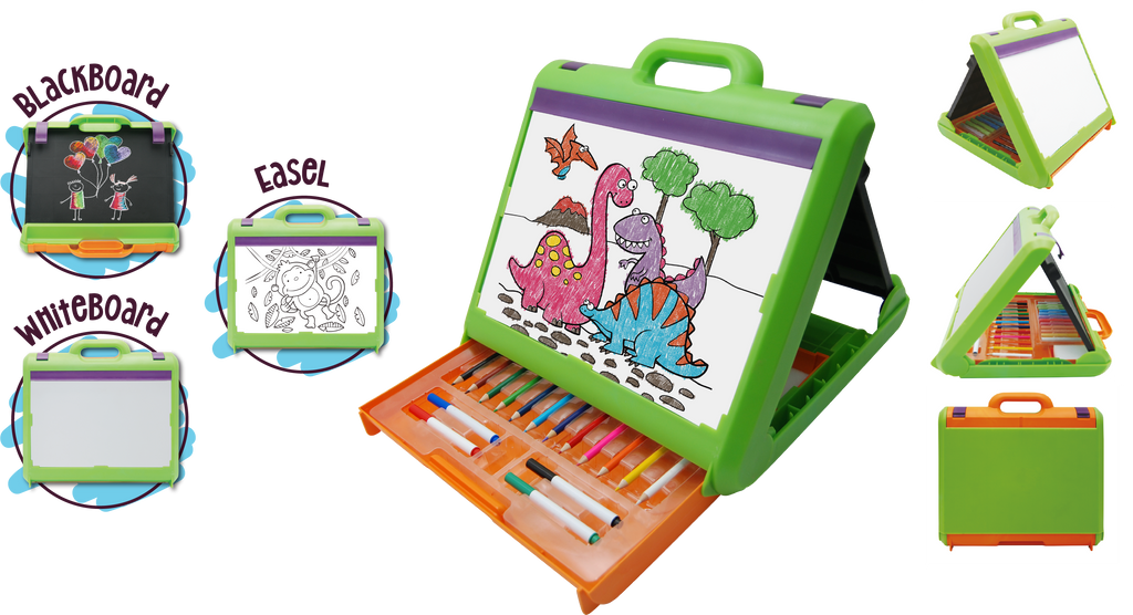 Deluxe Easel Set Portable Case Blackboard Whiteboard 35 Pieces