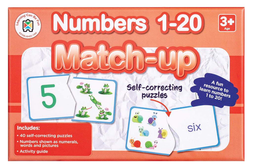 Numbers 1 to 20 Match Up Self Correcting Puzzles Numerals Words