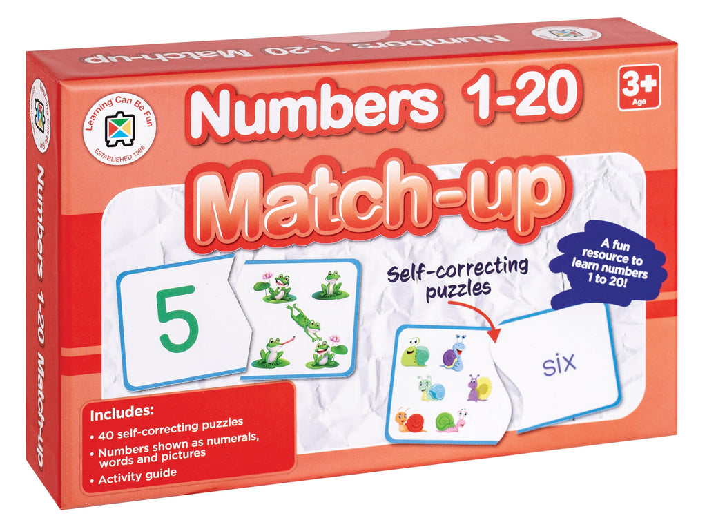 Numbers 1 to 20 Match Up Self Correcting Puzzles Numerals Words