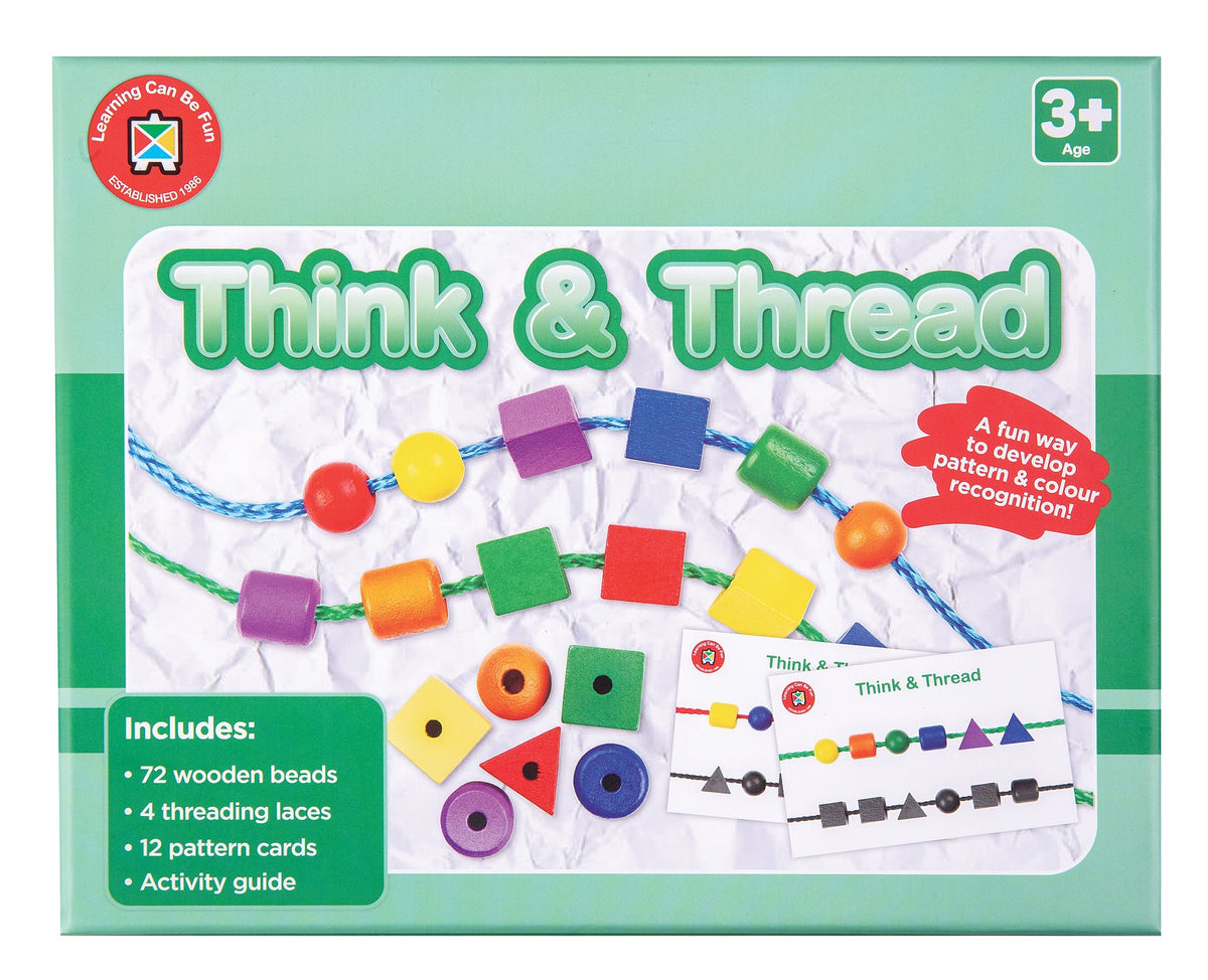 Think and Thread 72 Wooden Beads 4 Laces and 12 Pattern Cards