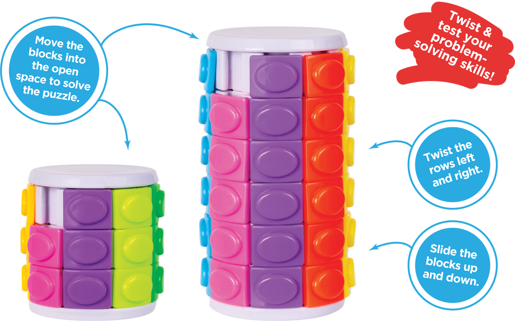 Twist and Slide Puzzle Set 2 Cylinder Puzzles Easy and Six Row