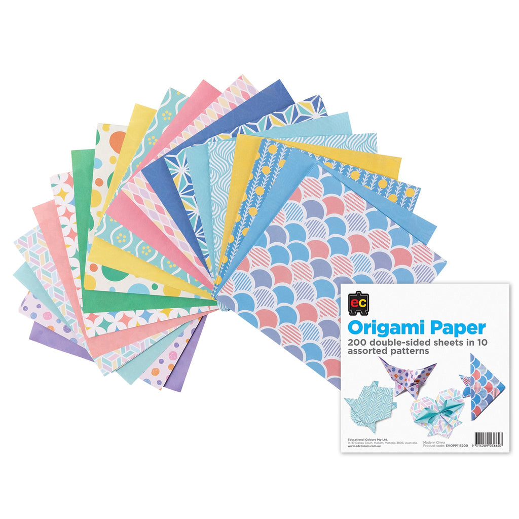 Origami Paper 200 Sheets Patterned One Side 10 Assorted Designs