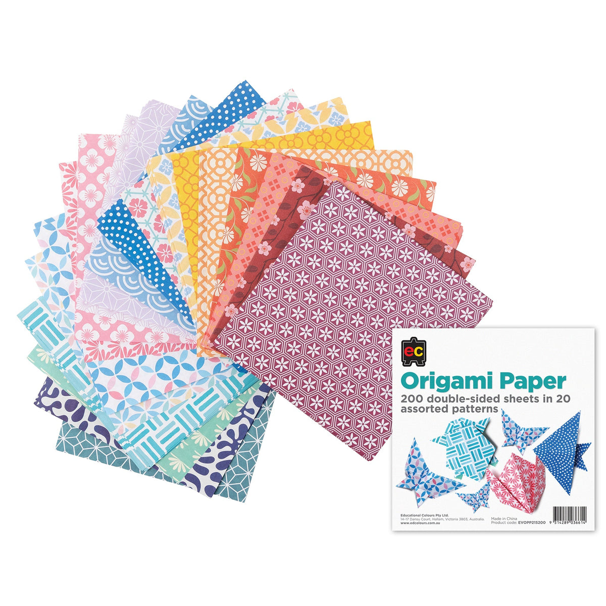 Origami Paper 200 Sheets Double Sided Pattern 20 Assorted Designs