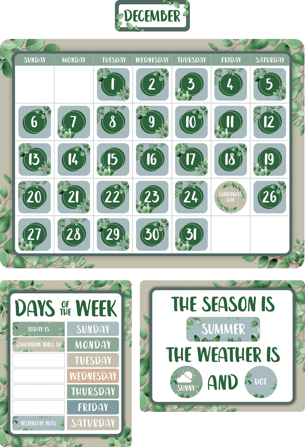 Learning Can Be Fun Eucalyptus Essentials Calendar Bulletin Board Set