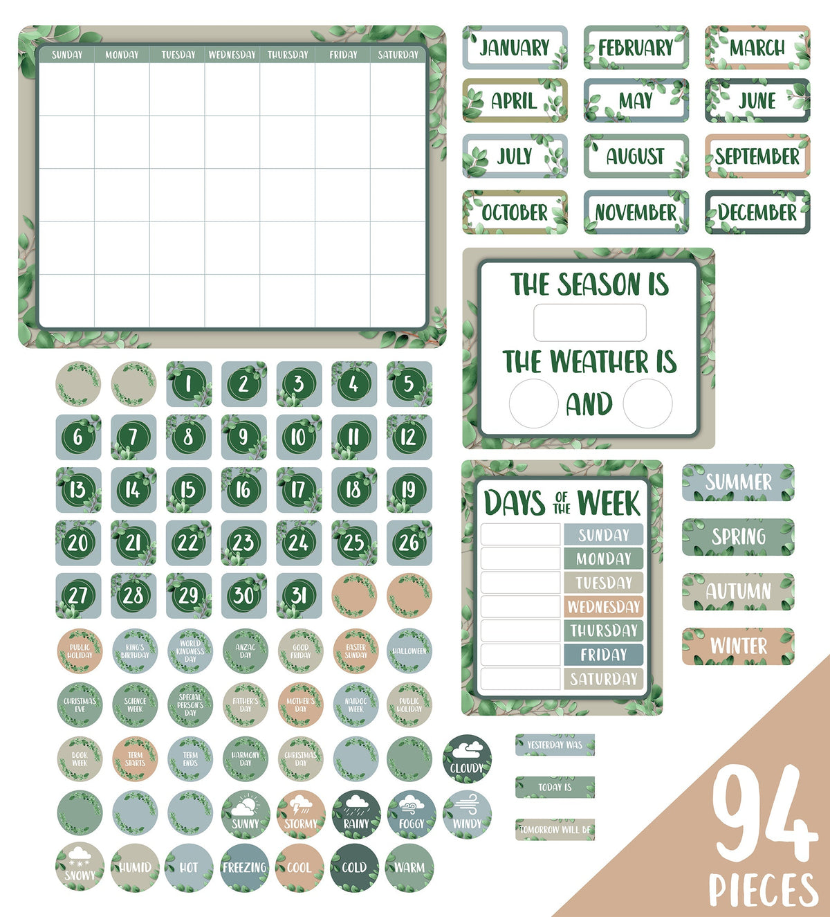 Learning Can Be Fun Eucalyptus Essentials Calendar Bulletin Board Set