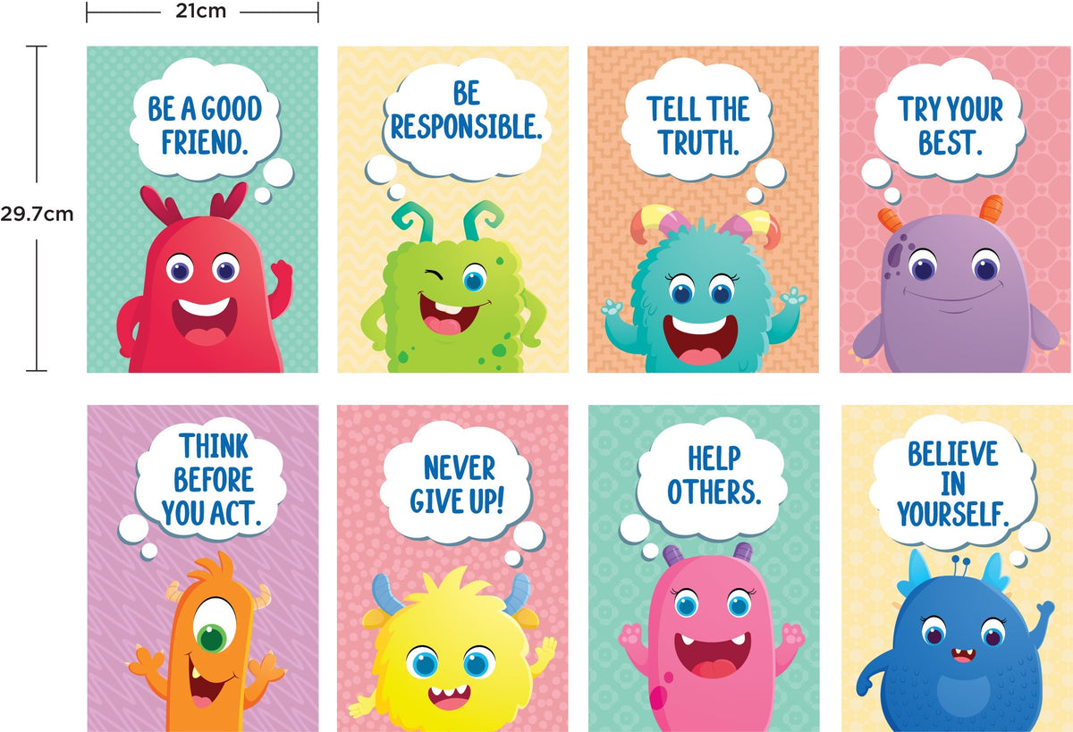Learning Can Be Fun Giggle & Grow Character Traits Poster Set of 8