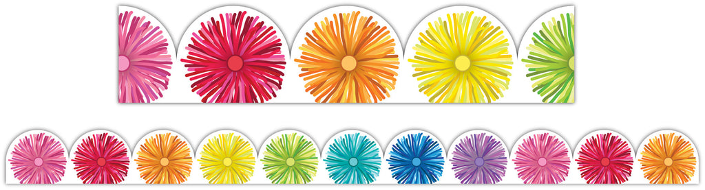 Learning Can Be Fun Giggle & Grow Rainbow Scalloped Pom Poms Classroom Border Pack of 12