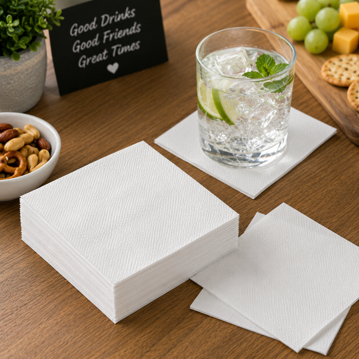 Earth Eco Cocktail Napkins 1 Ply White 240 x 240mm Carton 24 Packs
