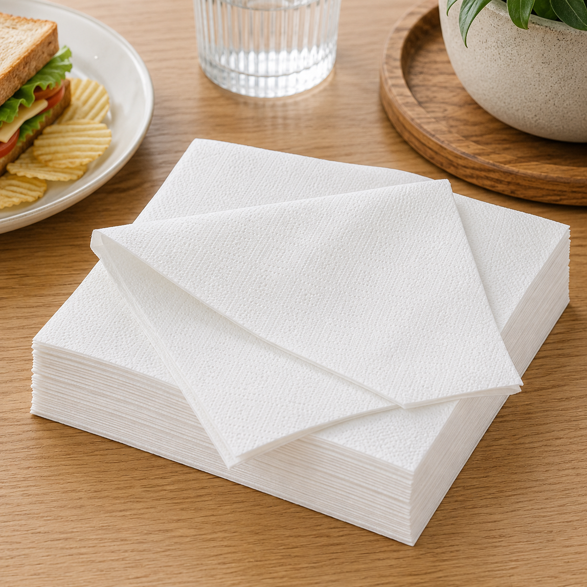 Earth Eco Lunch Napkins 2 Ply White 300 x 300mm Compostable Pack of 40 Carton of 24