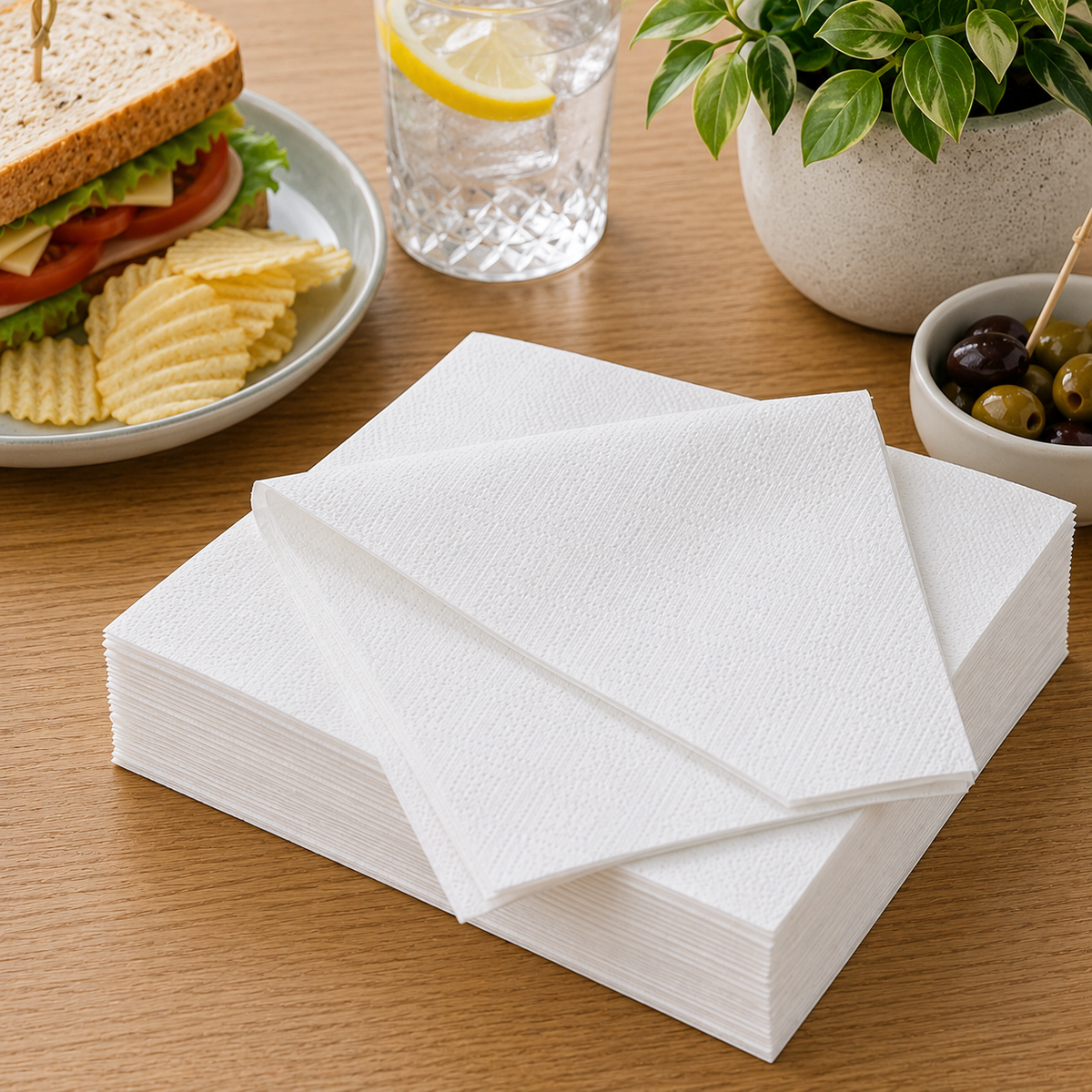 Earth Eco Lunch Napkins 2 Ply White 300 x 300mm Compostable Pack of 40 Carton of 24
