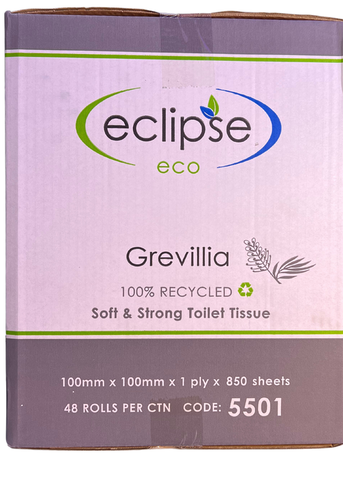 Eclipse 5501 Grevillia Eco 1 Ply Toilet Tissue 850 Sheets Carton of 48 Rolls