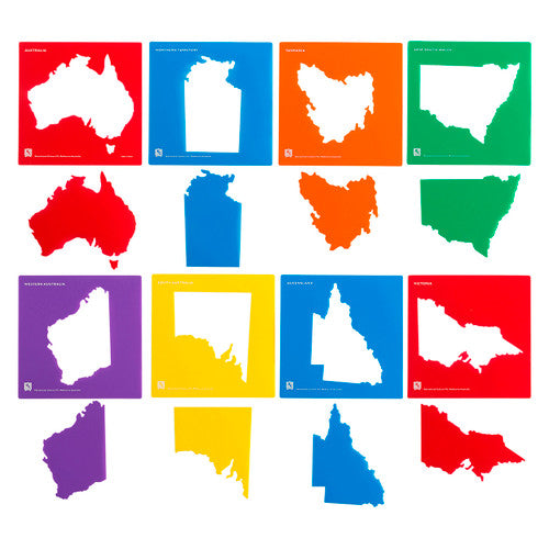 Educational Colours Australia and State Map Stencils Set of 8