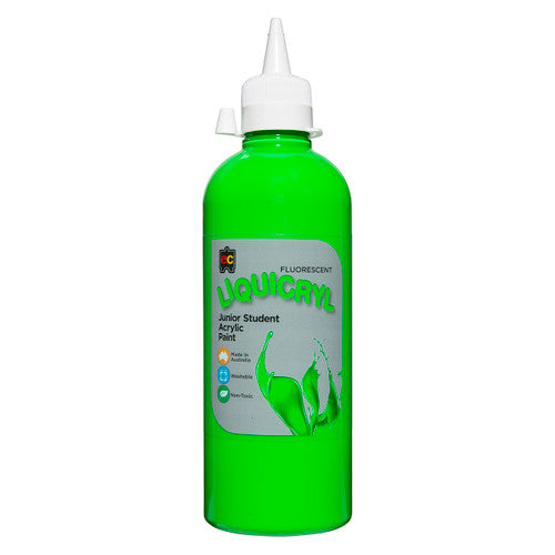 Educational Colours Fluorescent Liquicryl Junior Acrylic Paint 500ml Green