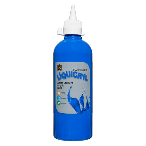 Educational Colours Fluorescent Liquicryl Junior Student Acrylic Paint 500ml Blue