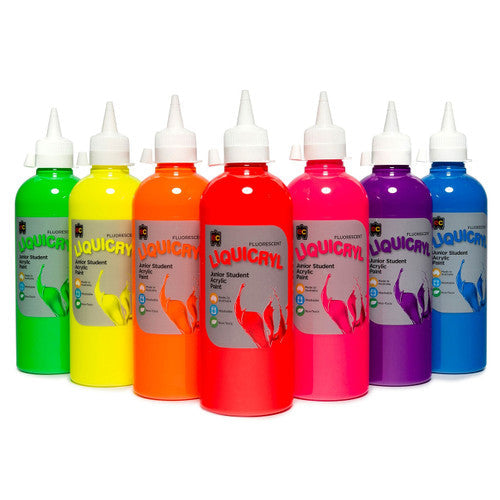 Educational Colours Fluorescent Liquicryl Junior Student Acrylic Paint 500ml Yellow
