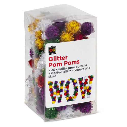 Educational Colours Glitter Pom Poms Pack of 200