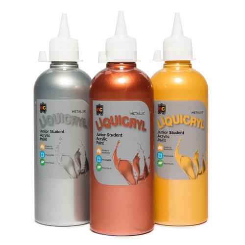 Educational Colours Metallic Liquicryl Junior Student Acrylic Paint 500ml Silver