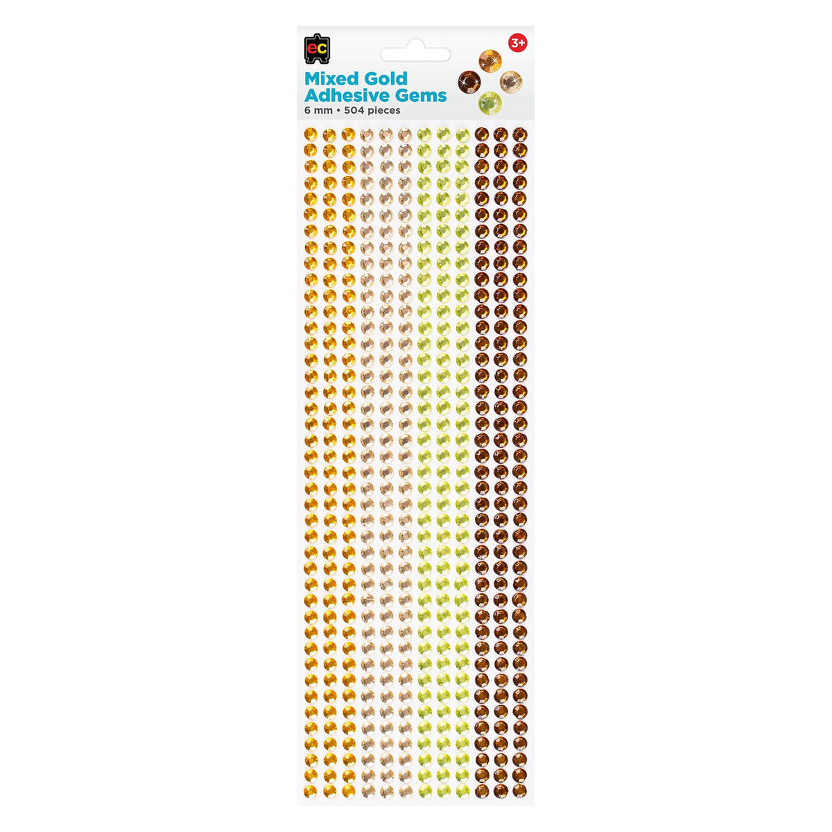 Educational Colours Mixed Adhesive Gems Gold Pack 504
