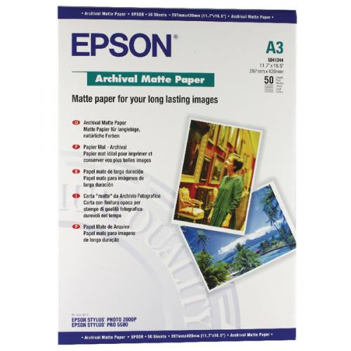 Epson C13S041344 Archival Matte Paper A3 189gsm Pack 50 Sheets
