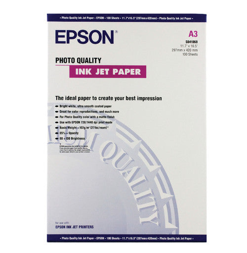 Epson Photo Quality Inkjet Paper A3 102gsm Pack 100 Sheets