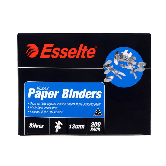 Esselte Paper Binders 13mm Silver Box 200