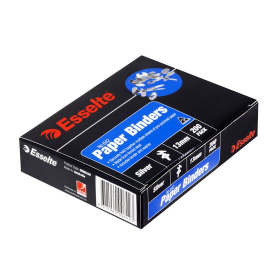 Esselte Paper Binders 13mm Silver Box 200