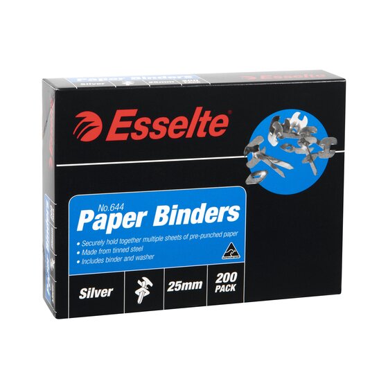 Esselte Paper Binders 25mm Silver Box 200