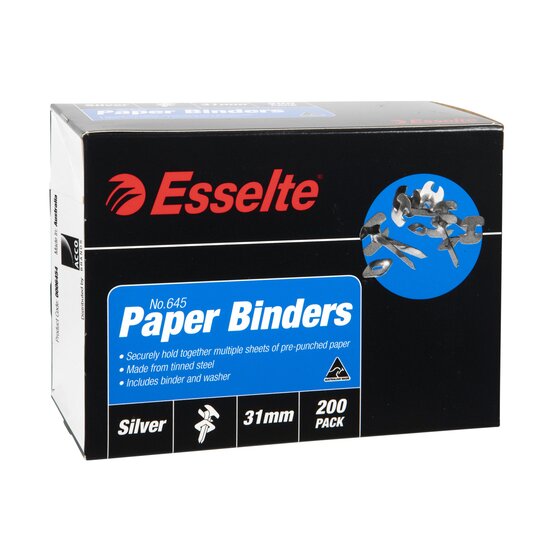Esselte Paper Binders 31mm Silver Box 200
