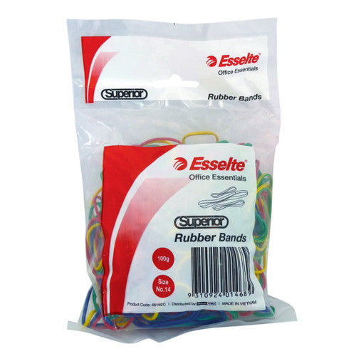 Esselte Superior Rubber Bands No 14 100g Assorted Colours Pack