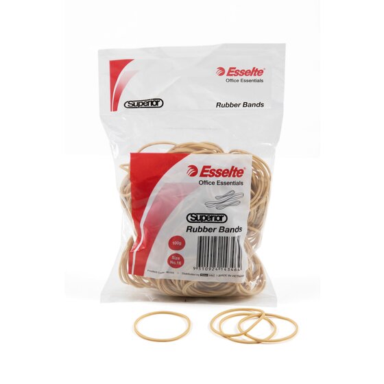 Esselte Superior Rubber Bands No 16 100g Natural Colour Pack