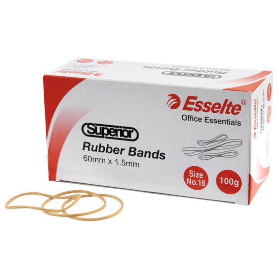 Esselte 37784 Superior Rubber Bands No 16 100g Natural Colour Box