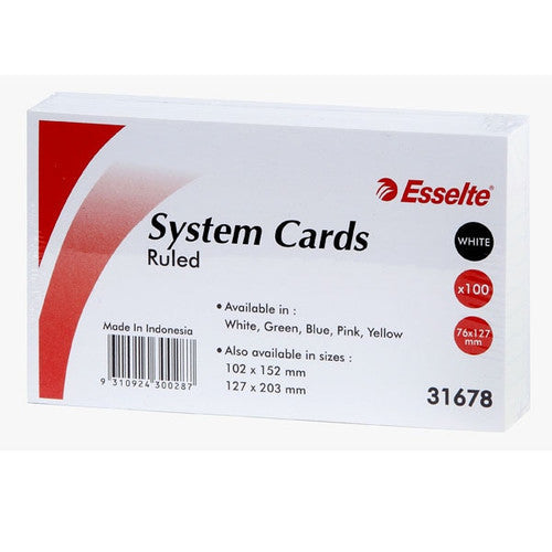 Esselte System Cards Ruled 127x76mm White Pack 100