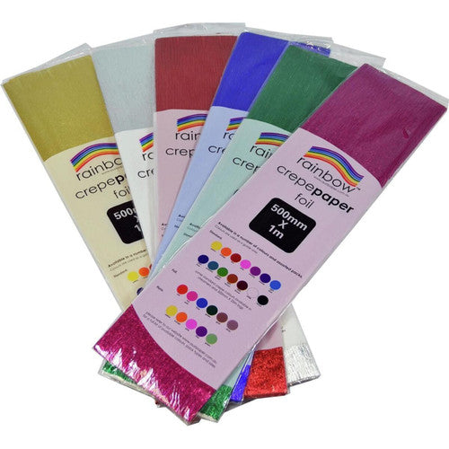 Rainbow Crepe Paper Foil 500mm x 1m Assorted Pack of 6