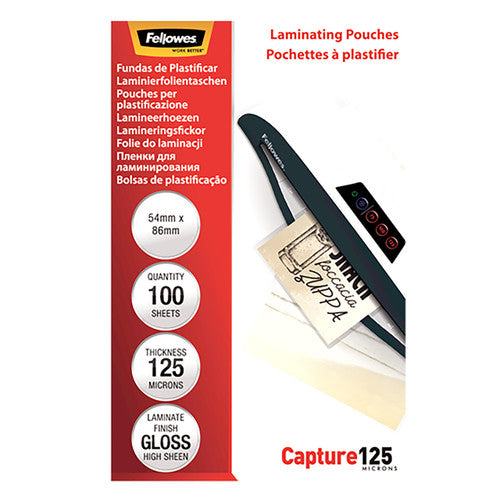 Fellowes Laminating Pouches 54x86mm 125mic Gloss Pack 100