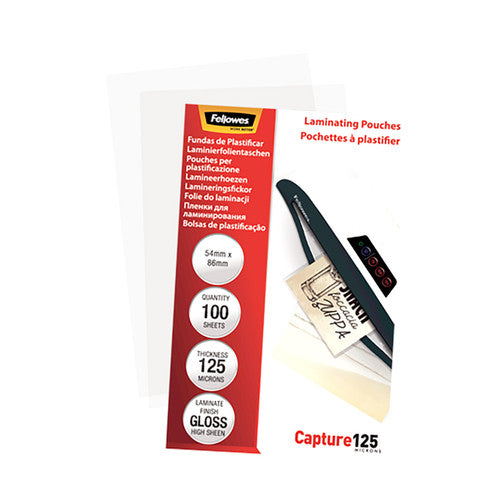 Fellowes Laminating Pouches 54x86mm 125mic Gloss Pack 100