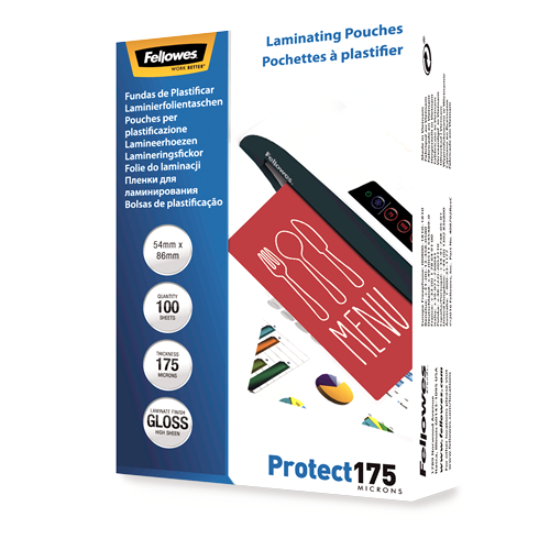 Fellowes Laminating Pouches 54x86mm 175mic Gloss Pack 100