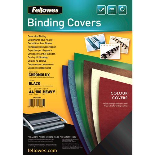 Fellowes Binding Covers Chromolux Gloss A4 Black Pack 100