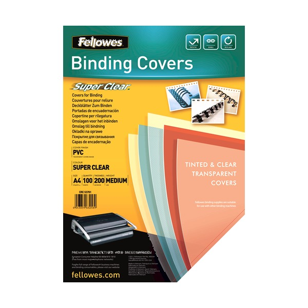 Fellowes Binding Covers Clear PVC A4 200 Micron Pack 100