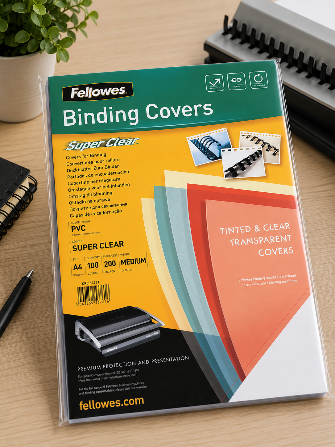 Fellowes Binding Covers Clear PVC A4 200 Micron Pack 100