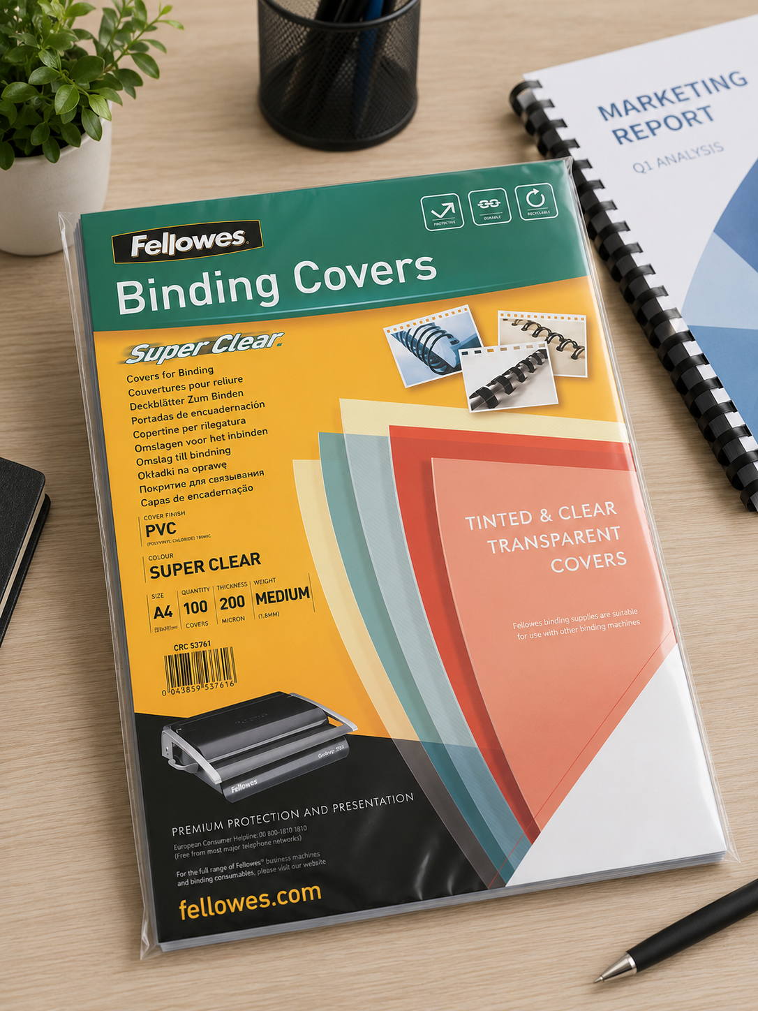 Fellowes Binding Covers Clear PVC A4 200 Micron Pack 100
