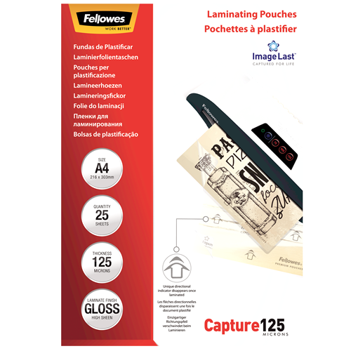 Fellowes ImageLast Laminating Pouches A4 125mic Gloss Pack 25