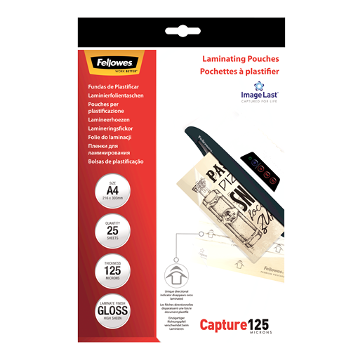 Fellowes ImageLast Laminating Pouches A4 125mic Gloss Pack 25