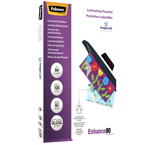 Fellowes ImageLast Laminating Pouches A4 80mic Gloss Pack 100
