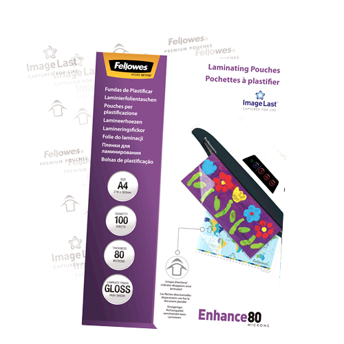 Fellowes ImageLast Laminating Pouches A4 80mic Gloss Pack 100